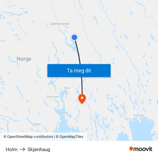Holm to Skjønhaug map
