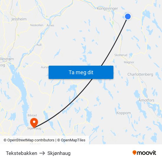 Tekstebakken to Skjønhaug map