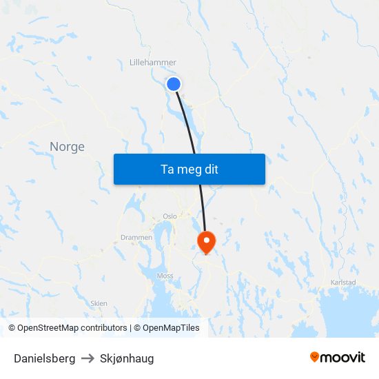 Danielsberg to Skjønhaug map