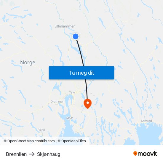 Brennlien to Skjønhaug map