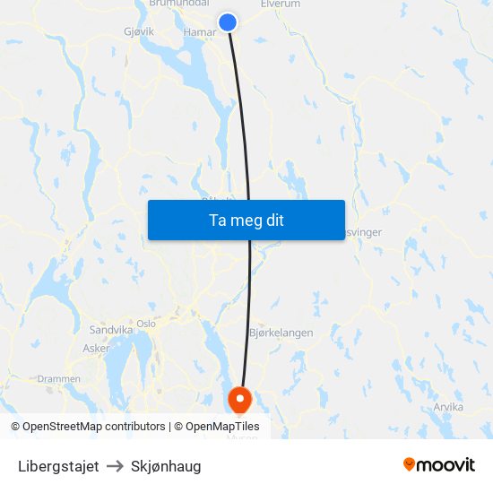 Libergstajet to Skjønhaug map
