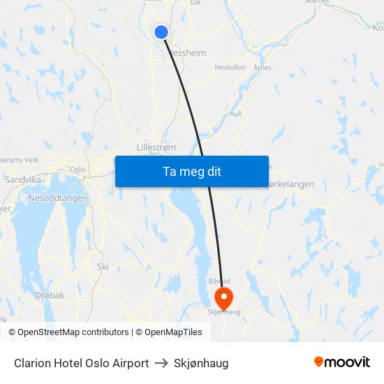 Clarion Hotel Oslo Airport to Skjønhaug map