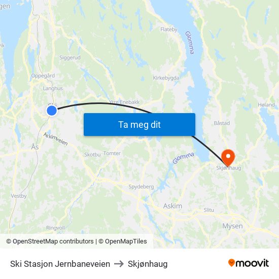Ski Stasjon Jernbaneveien to Skjønhaug map