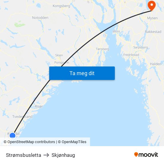 Strømsbusletta to Skjønhaug map
