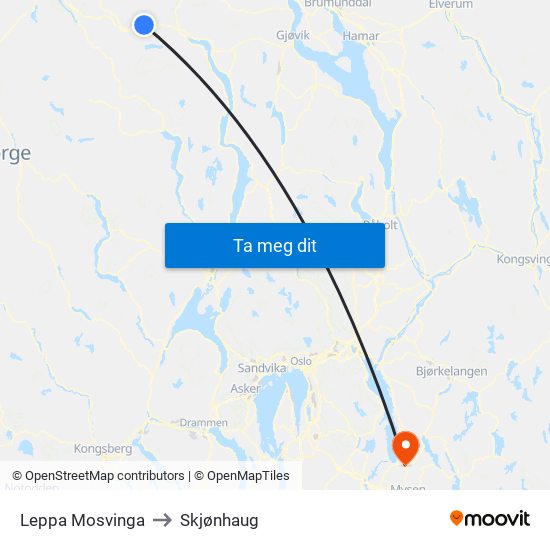 Leppa Mosvinga to Skjønhaug map