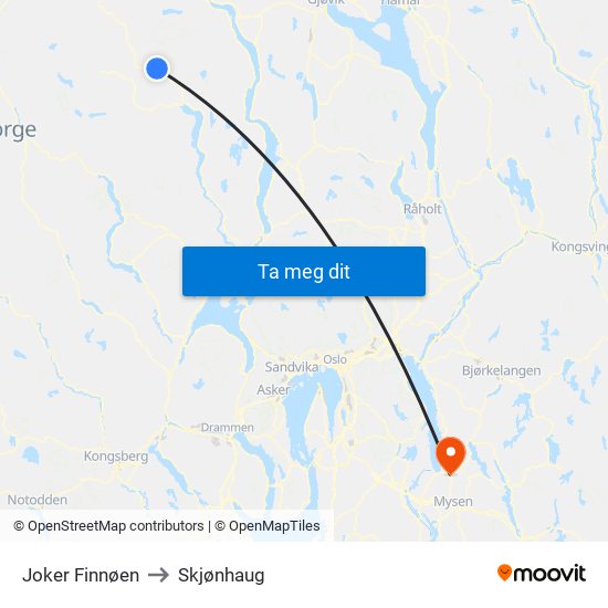 Joker Finnøen to Skjønhaug map