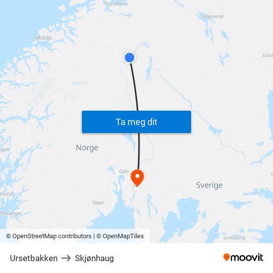 Ursetbakken to Skjønhaug map