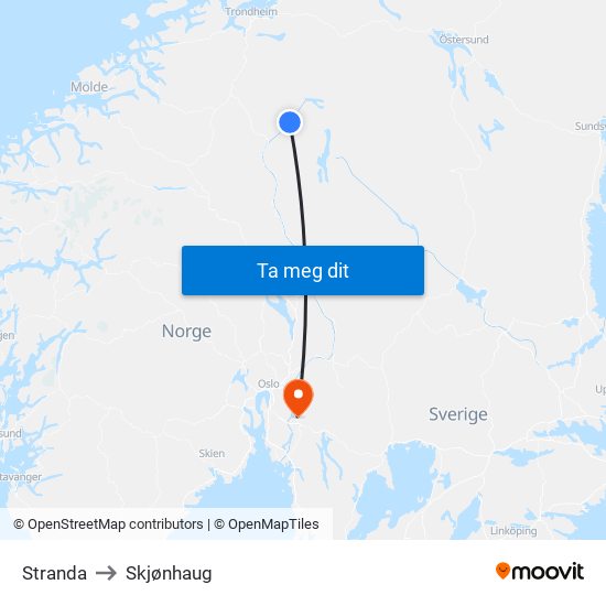Stranda to Skjønhaug map