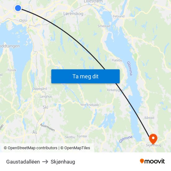 Gaustadalléen to Skjønhaug map