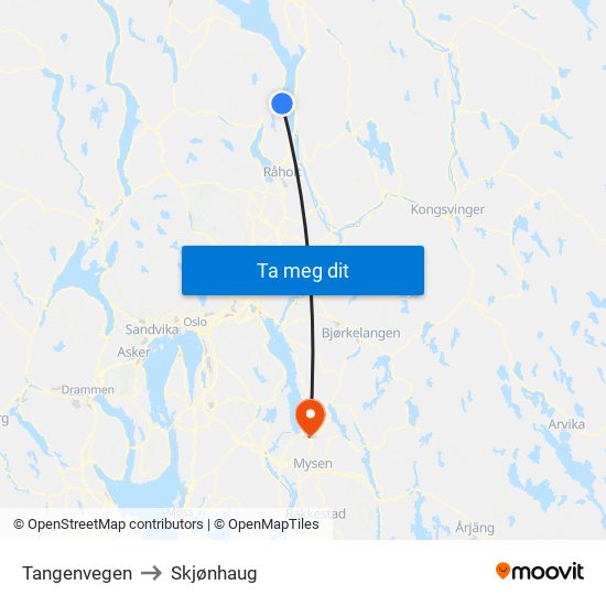 Tangenvegen to Skjønhaug map