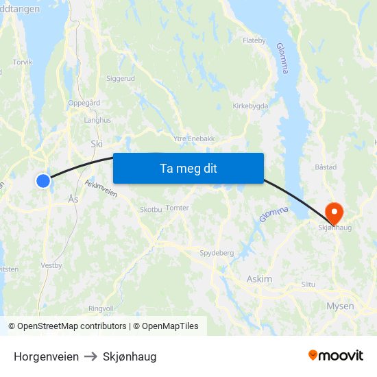 Horgenveien to Skjønhaug map