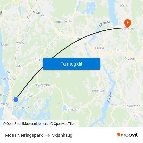 Moss Næringspark to Skjønhaug map