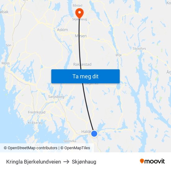 Kringla Bjerkelundveien to Skjønhaug map