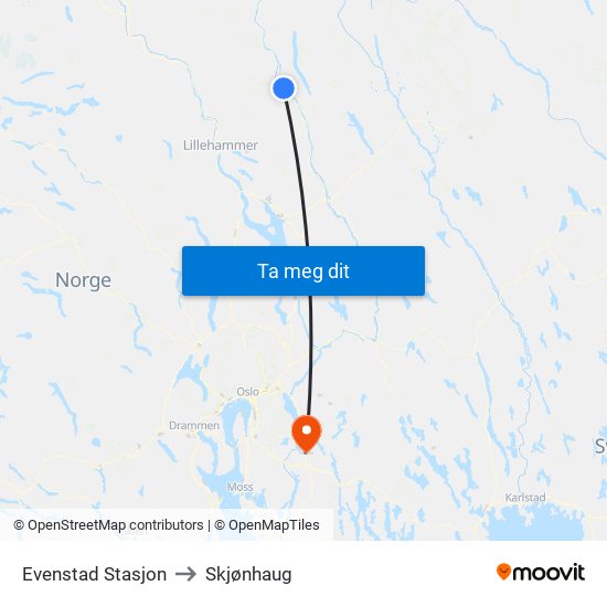 Evenstad Stasjon to Skjønhaug map