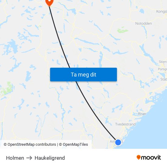 Holmen to Haukeligrend map