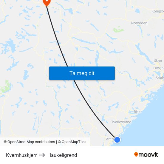 Kvernhuskjerr to Haukeligrend map