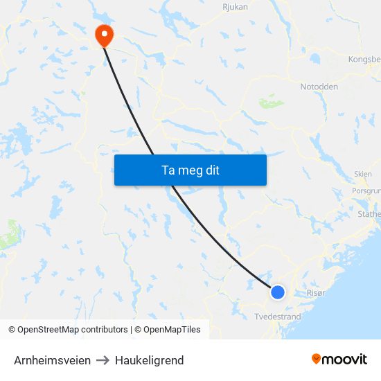 Arnheimsveien to Haukeligrend map