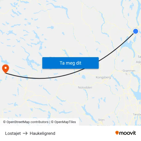 Lostajet to Haukeligrend map