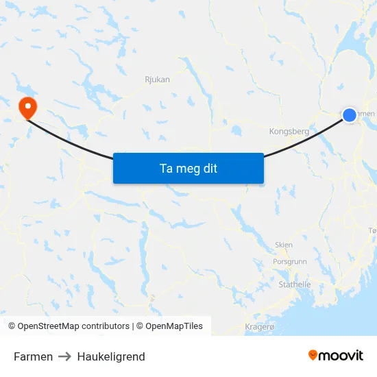 Farmen to Haukeligrend map
