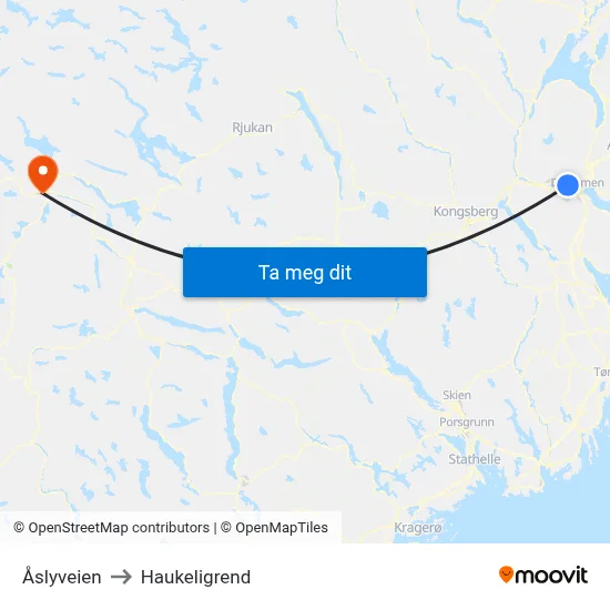Åslyveien to Haukeligrend map