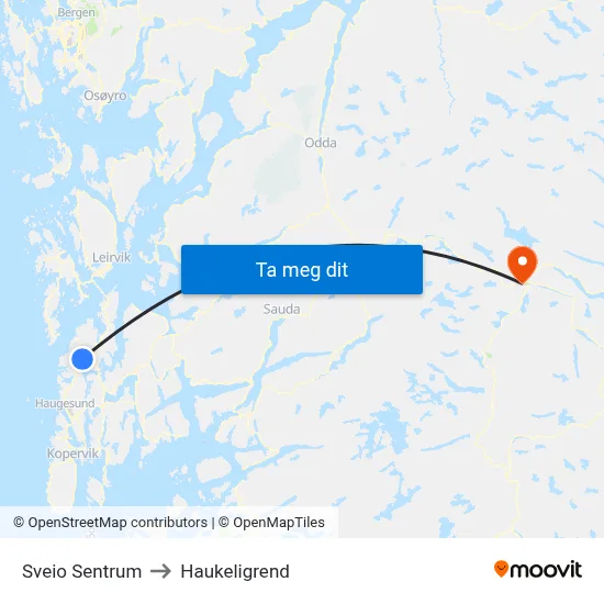 Sveio Sentrum to Haukeligrend map