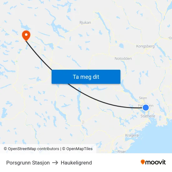 Porsgrunn Stasjon to Haukeligrend map