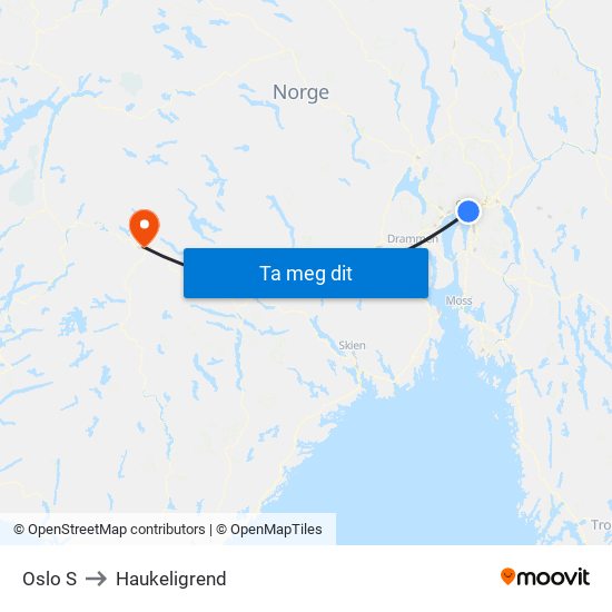 Oslo S to Haukeligrend map