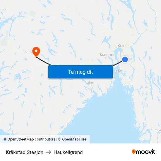 Kråkstad Stasjon to Haukeligrend map