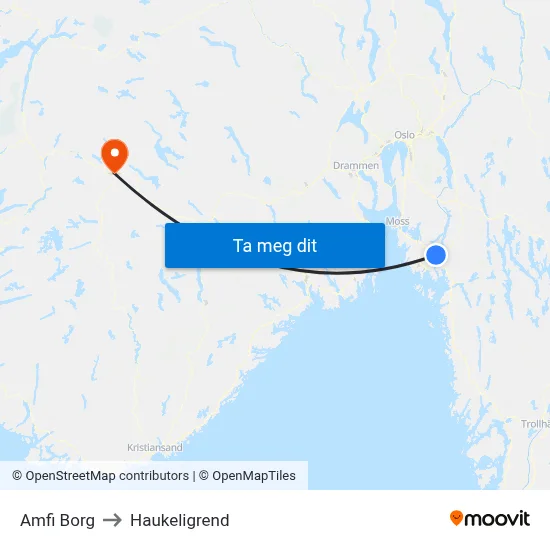 Amfi Borg to Haukeligrend map