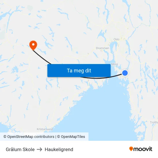 Grålum Skole to Haukeligrend map