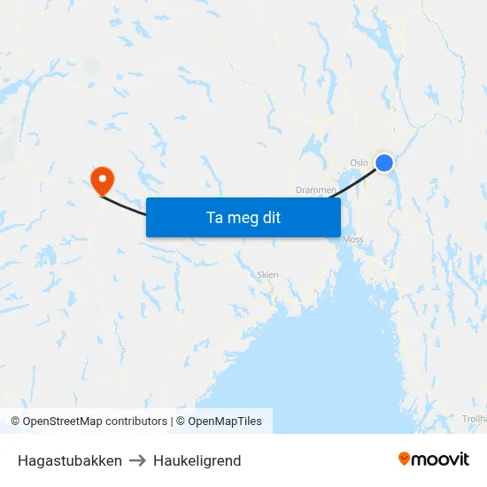 Hagastubakken to Haukeligrend map