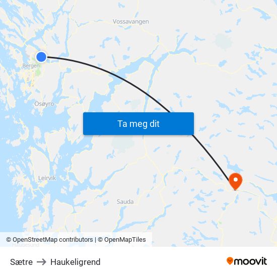 Sætre to Haukeligrend map