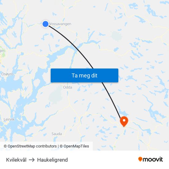 Kvilekvål to Haukeligrend map