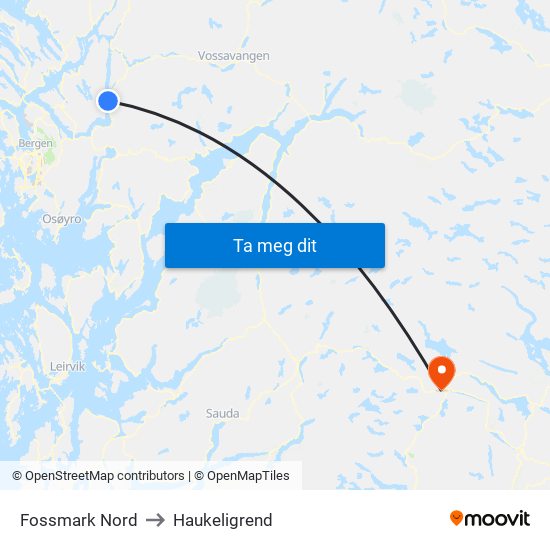 Fossmark Nord to Haukeligrend map