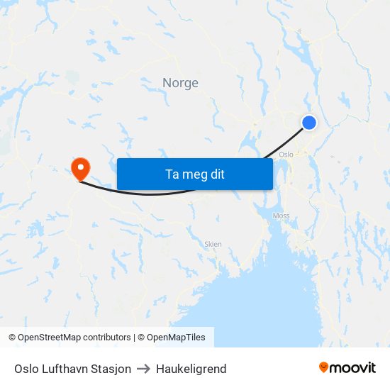 Oslo Lufthavn Stasjon to Haukeligrend map