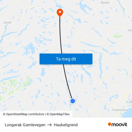 Longerak Gamlevegen to Haukeligrend map