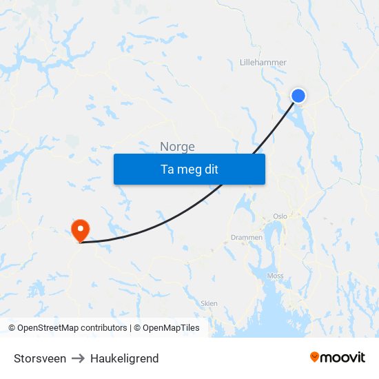 Storsveen to Haukeligrend map