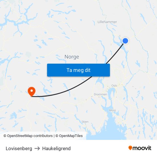 Lovisenberg to Haukeligrend map