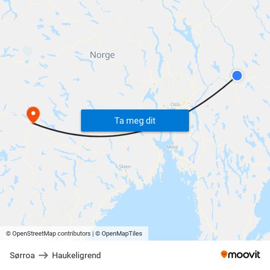 Sørroa to Haukeligrend map