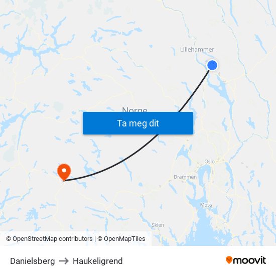 Danielsberg to Haukeligrend map
