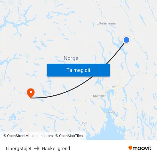 Libergstajet to Haukeligrend map