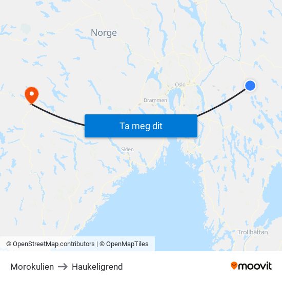 Morokulien to Haukeligrend map