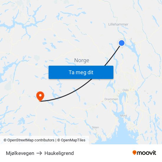 Mjølkevegen to Haukeligrend map