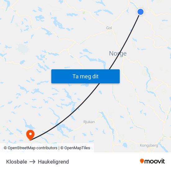 Klosbøle to Haukeligrend map