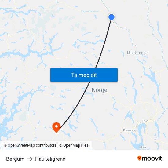 Bergum to Haukeligrend map