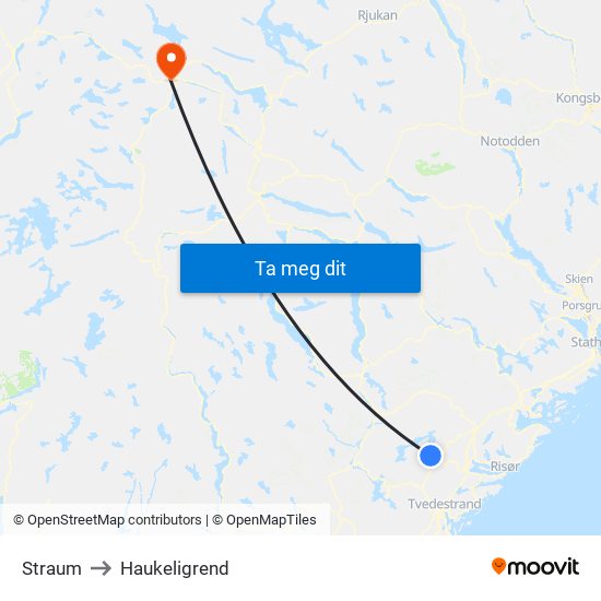 Straum to Haukeligrend map