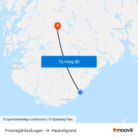 Prestegårdsskogen to Haukeligrend map