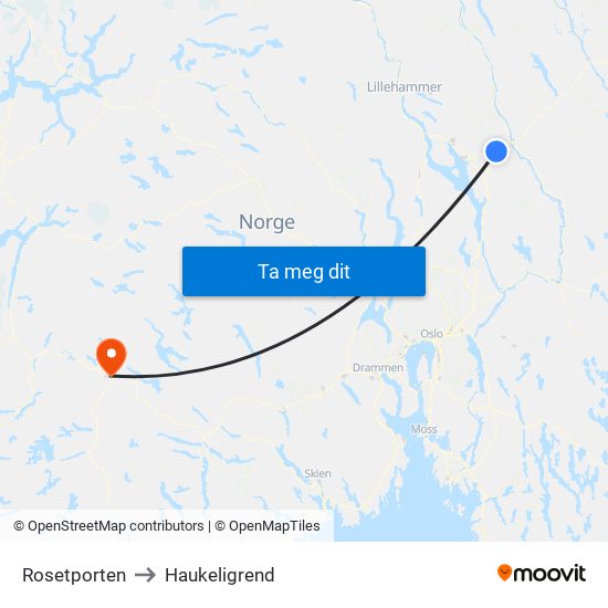 Rosetporten to Haukeligrend map