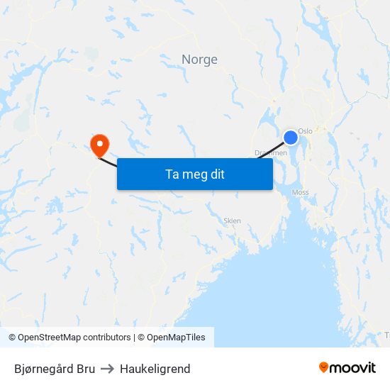 Bjørnegård Bru to Haukeligrend map