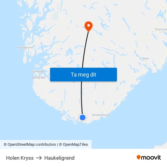 Holen Kryss to Haukeligrend map